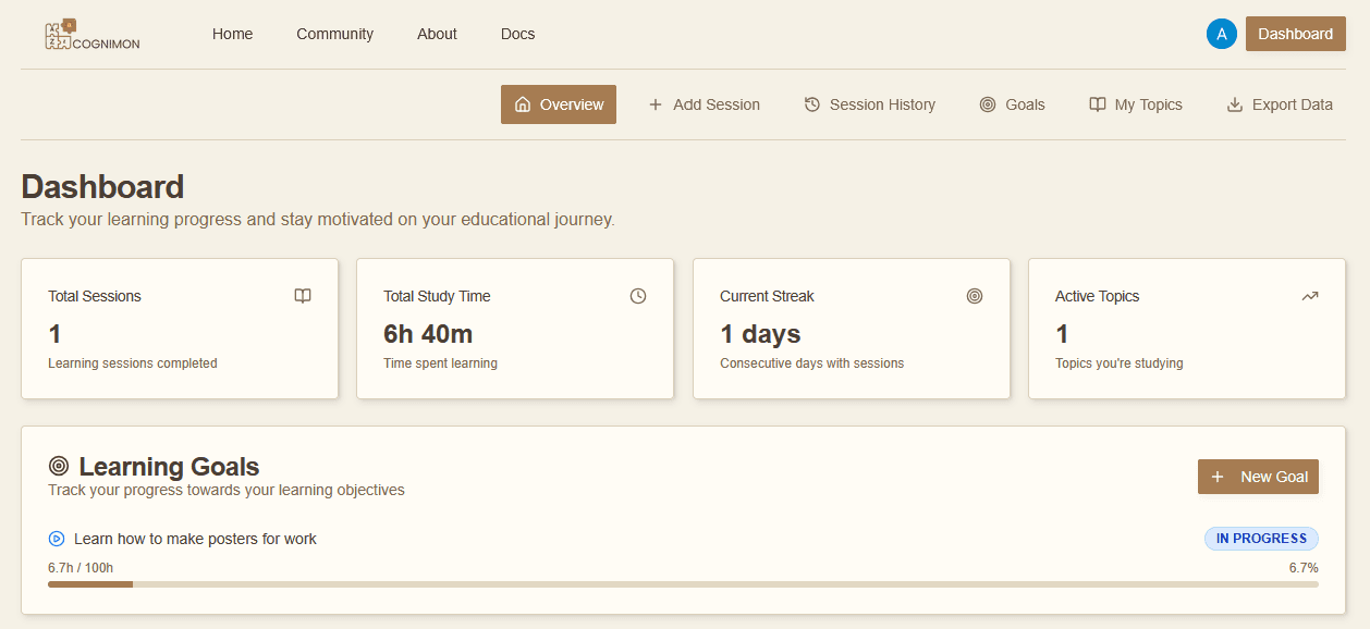 Student studying with Cognimon - study tracker and learning companion