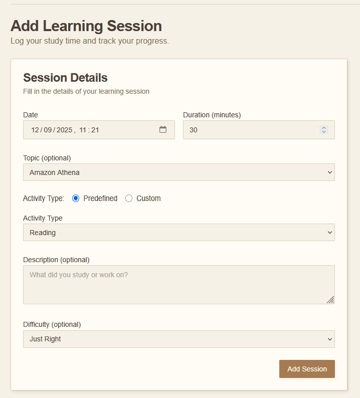 Session Tracking Screenshot
